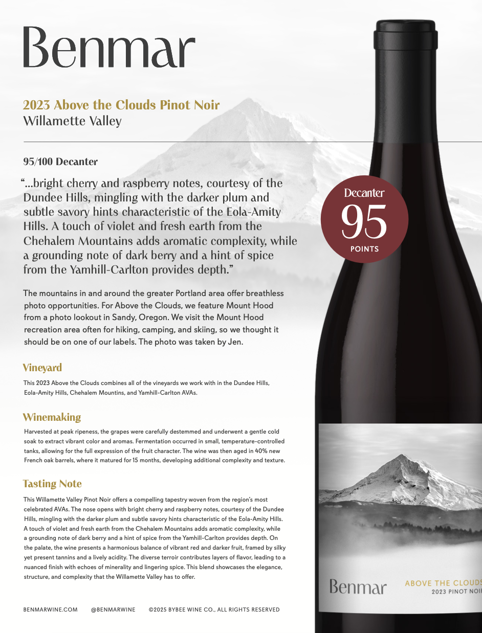 Benmar tech sheet with text and bottle shot