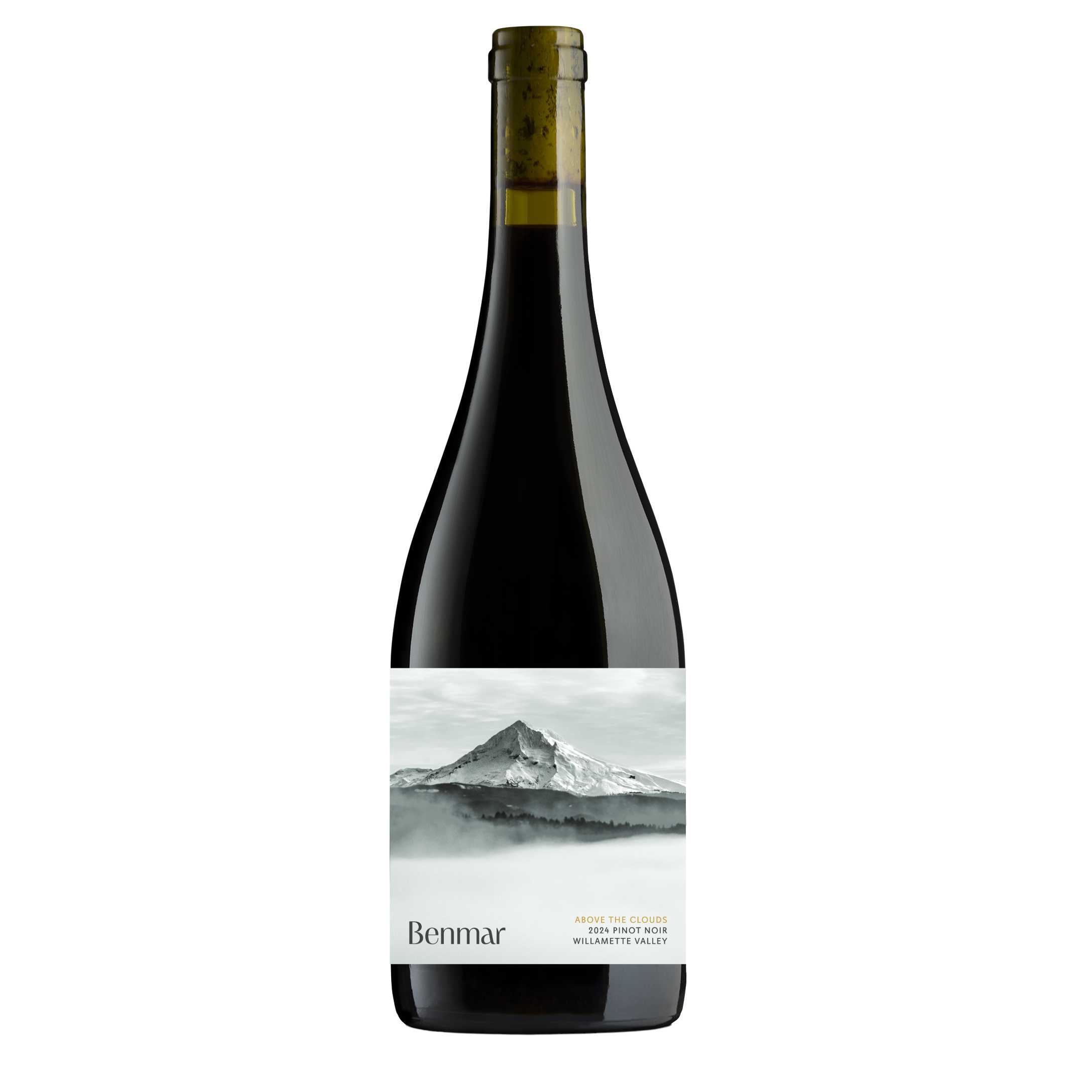 Benmar Above the Clouds 2024 bottle shot wine bottle with label Mt Hood snow covered on label