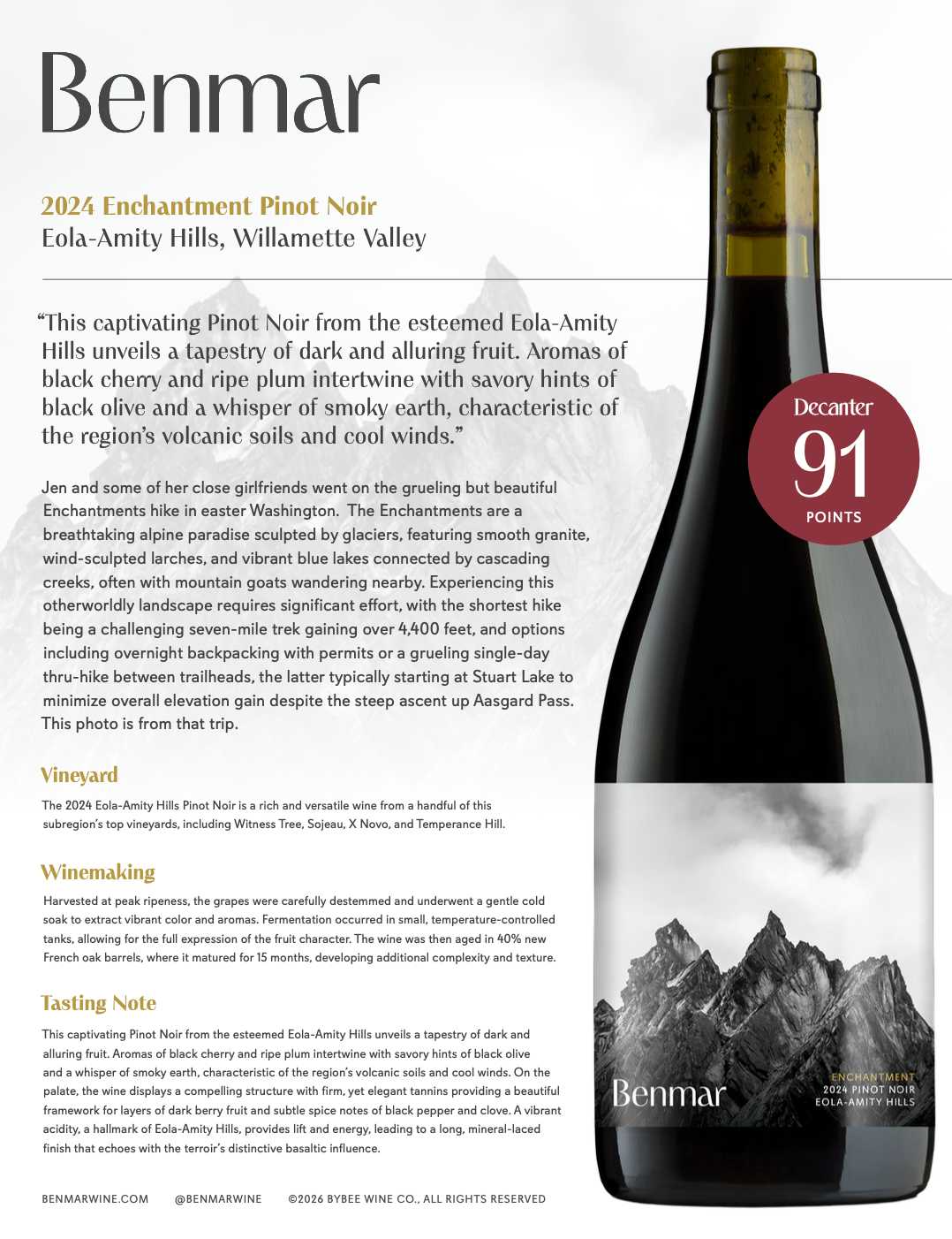 Benmar Enchantment Pinot Noir Eola-Amity Hills techsheet